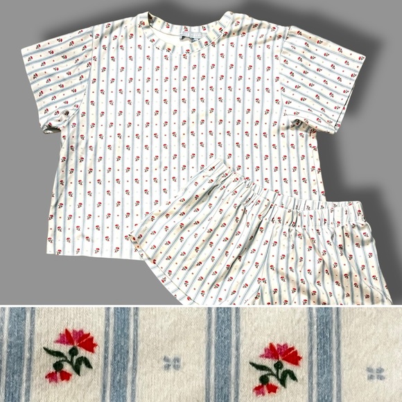 Hill House Other - Hill House Pajama Set Charlotte Sleep Tee Gemma Shorts Floral Stripe Size Large